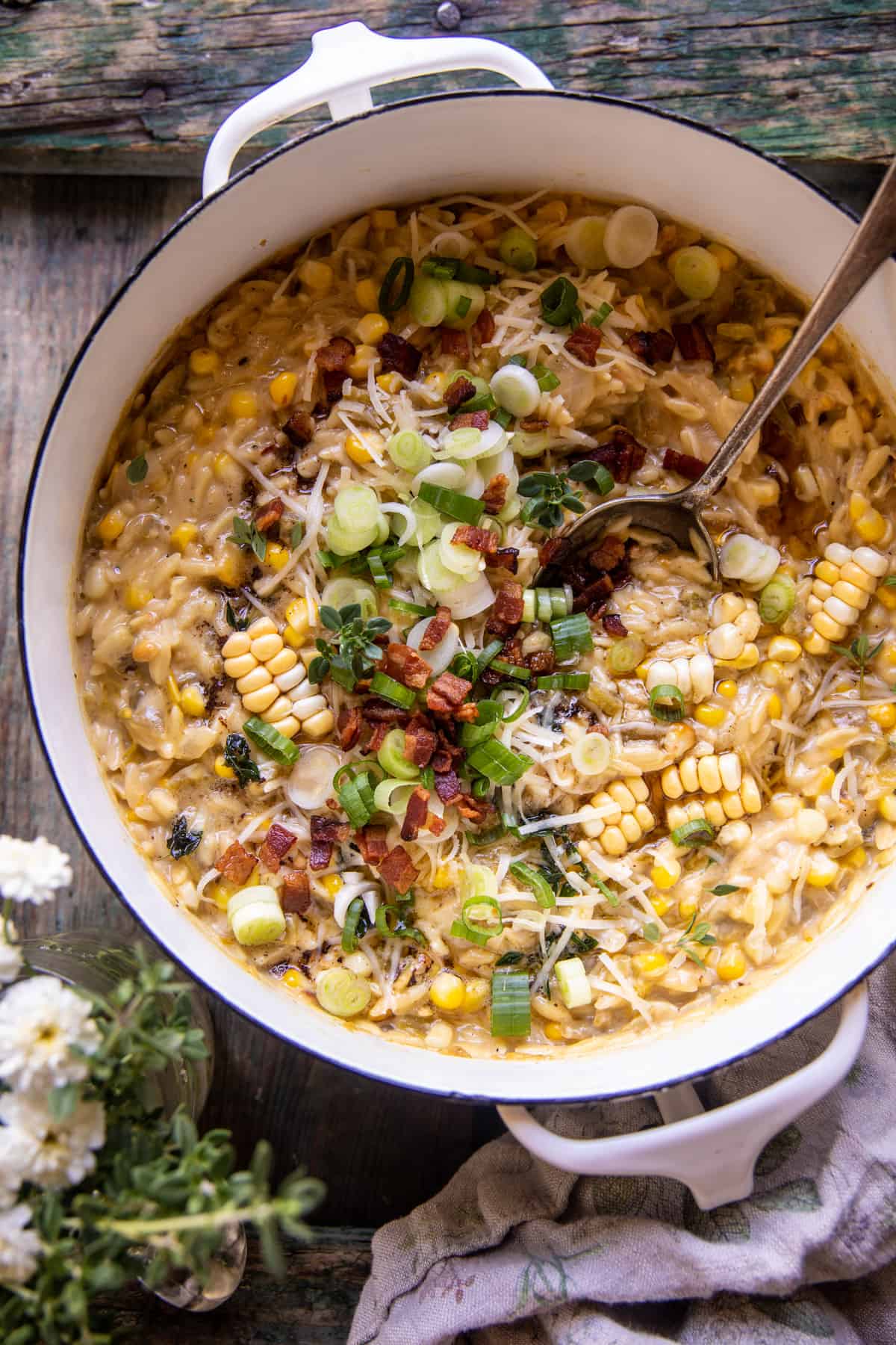 One Pot Cheesy Creamed Corn Orzo | halfbakedharvest.com