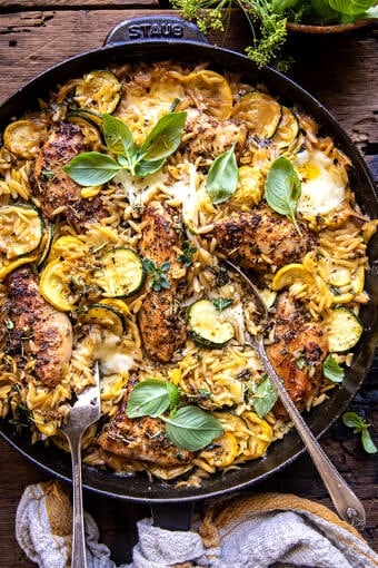 Skillet Garlic Butter Chicken and Zucchini Orzo | halfbakedhavrvest.com