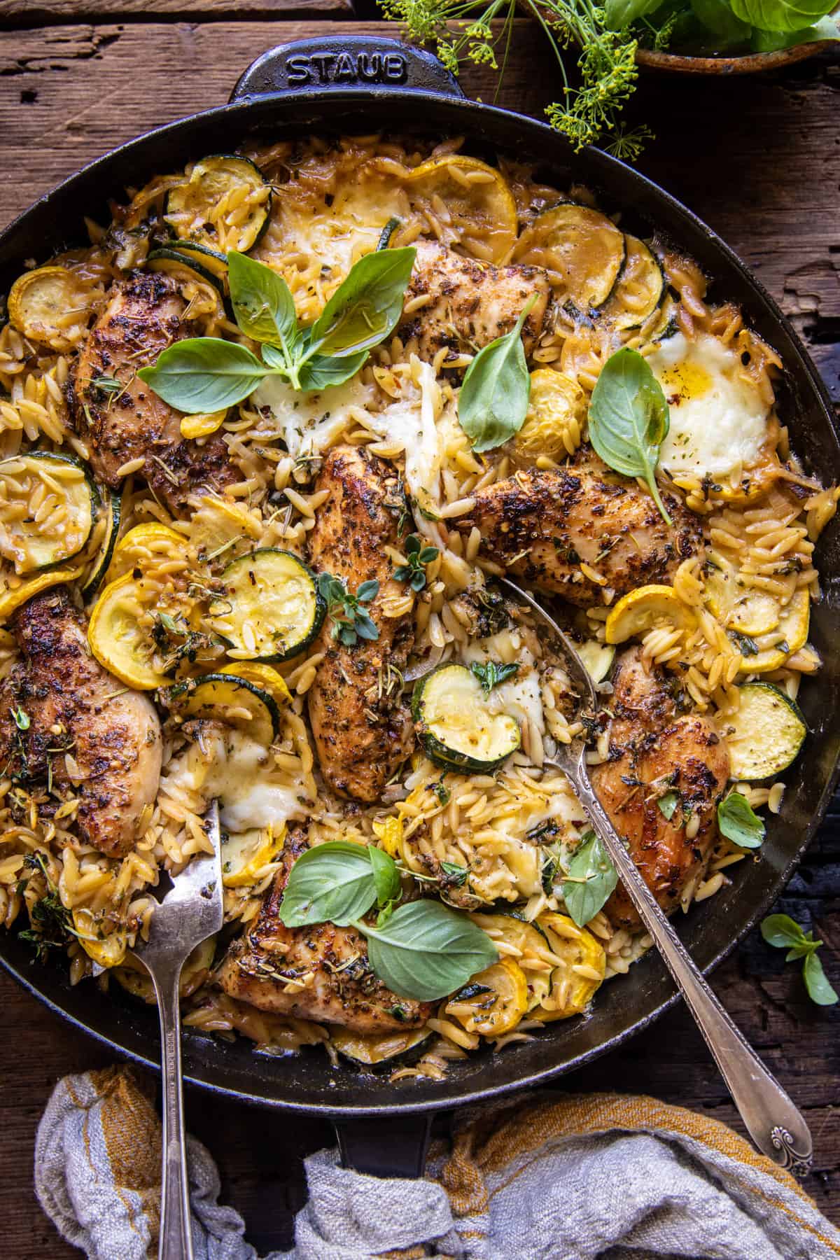 Skillet Garlic Butter Chicken and Zucchini Orzo | halfbakedhavrvest.com