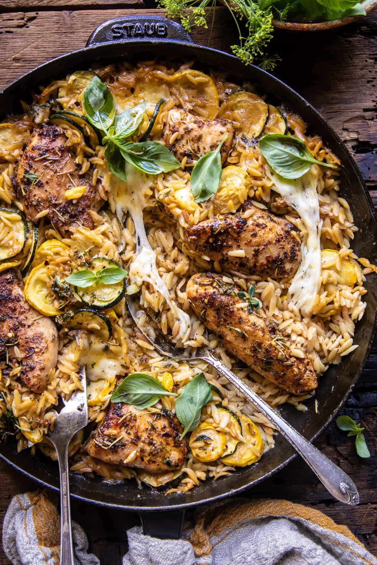 Skillet Garlic Butter Chicken and Zucchini Orzo | halfbakedhavrvest.com