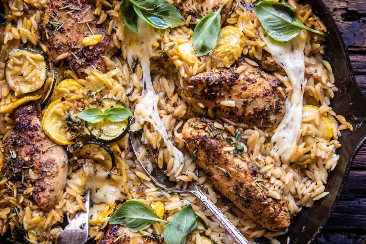 Skillet Garlic Butter Chicken and Zucchini Orzo | halfbakedhavrvest.com