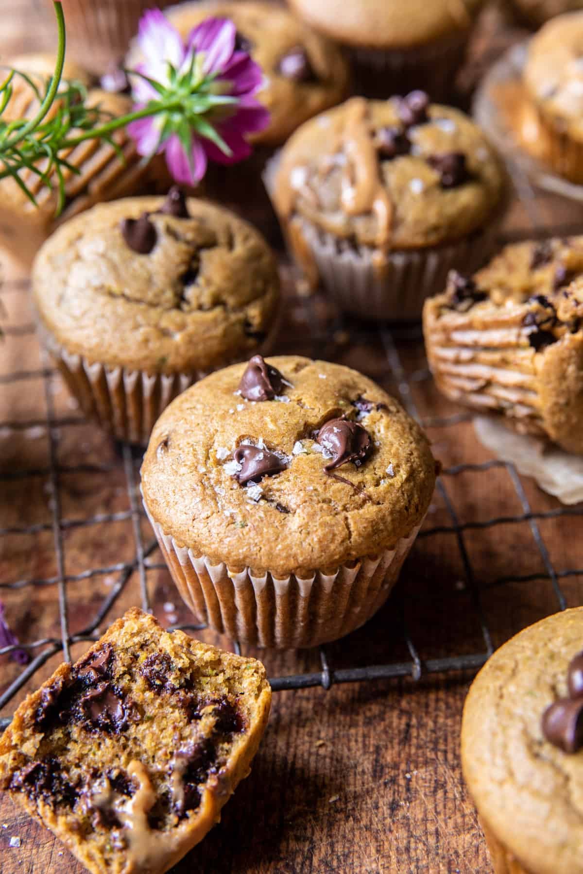 Blender Chocolate Chip Peanut Butter Zucchini Muffins | halfbakedharvest.com