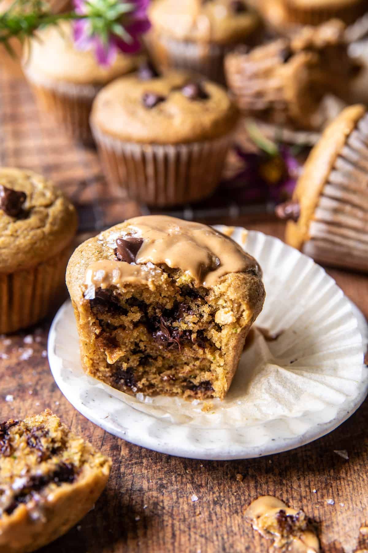 Blender Chocolate Chip Peanut Butter Zucchini Muffins | halfbakedharvest.com