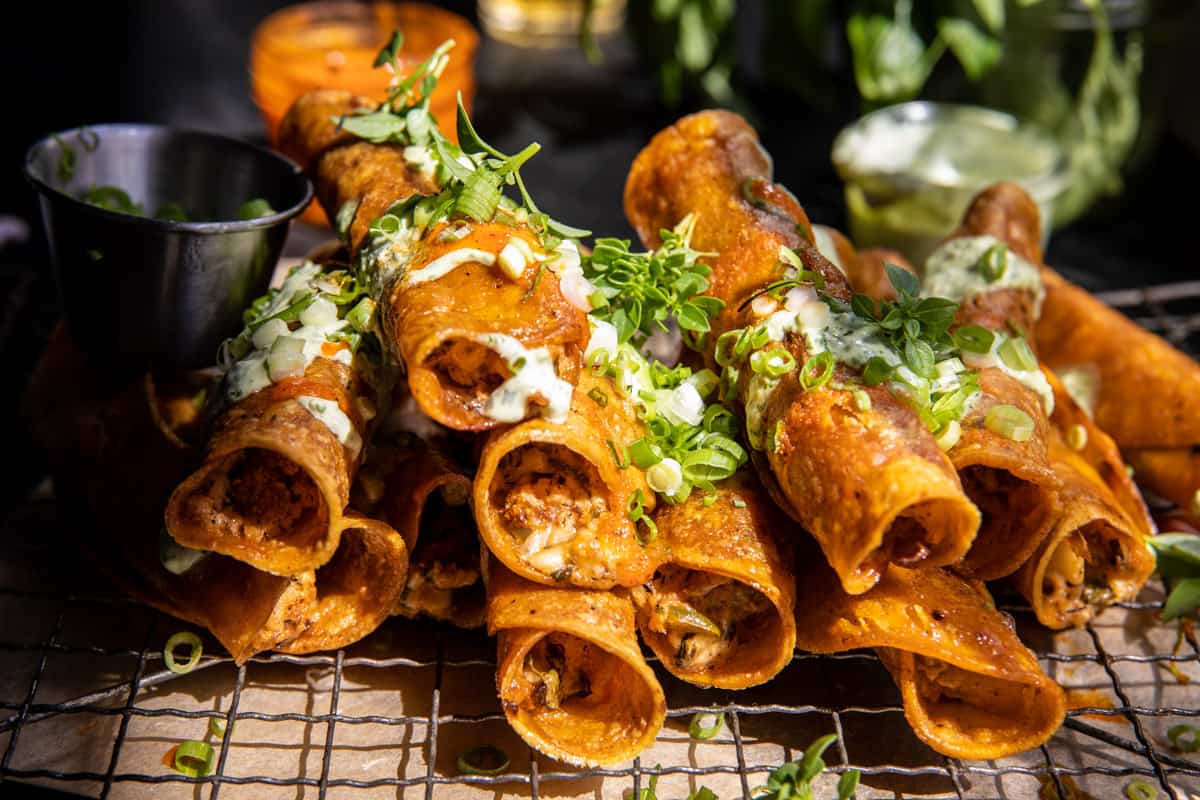 Crispy Jalapeño Cream Cheese Buffalo Cauliflower Taquitos | halfbakedharvest.com