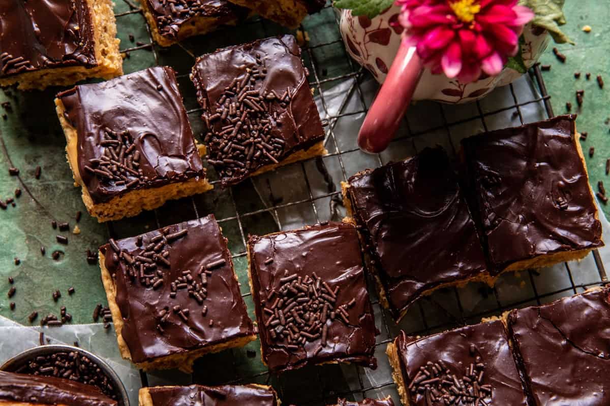 Lunch Lady Chocolate Glazed Peanut Butter Bar | halfbakedharvest.com