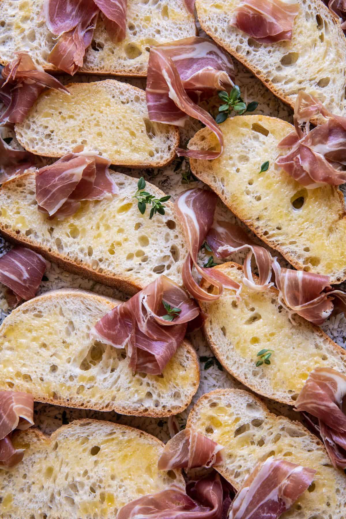 Peach Burrata Parmesan Crostini with Hot Honey | halfbakedharvest.com