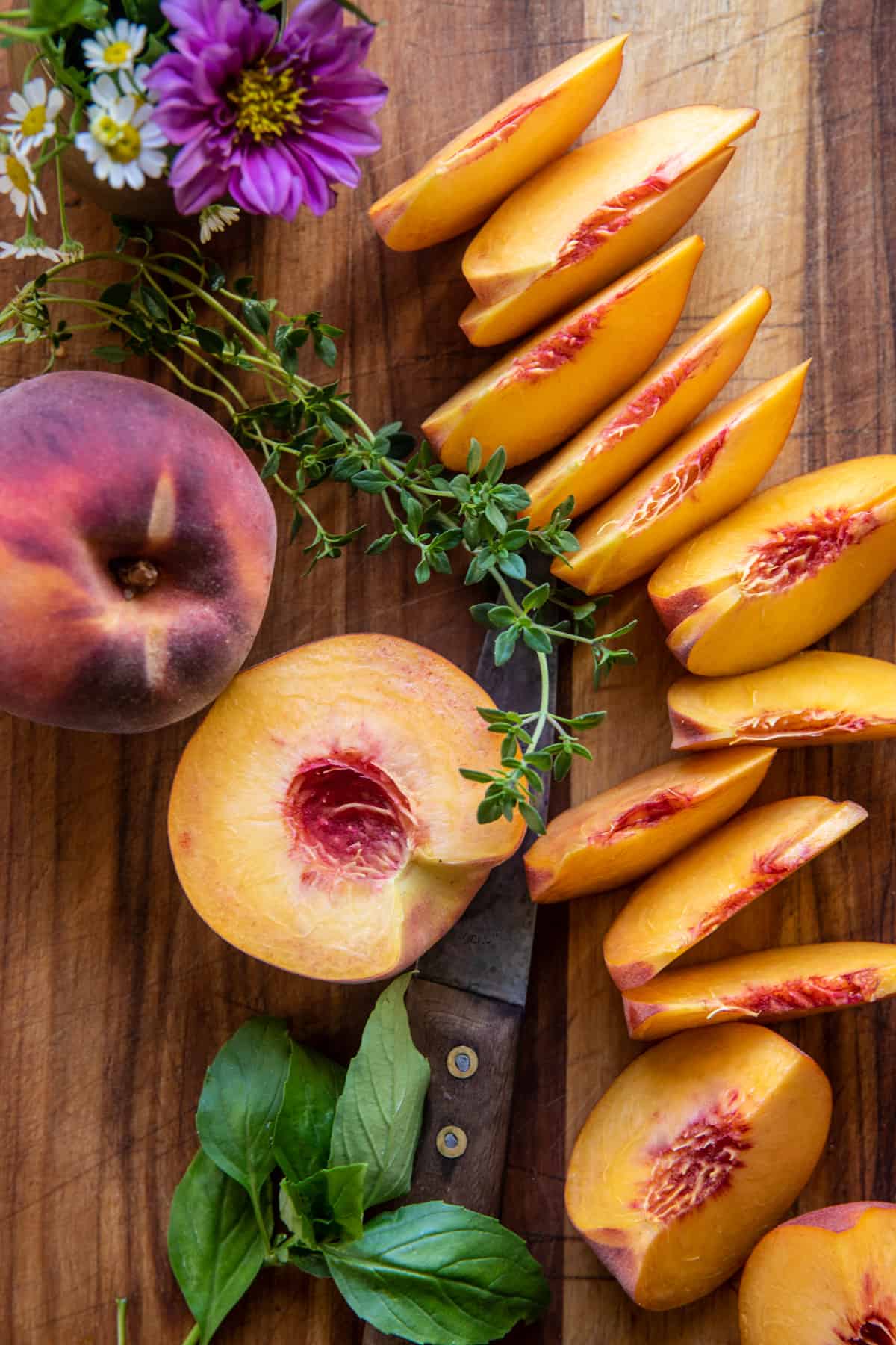 Peach Burrata Parmesan Crostini with Hot Honey | halfbakedharvest.com