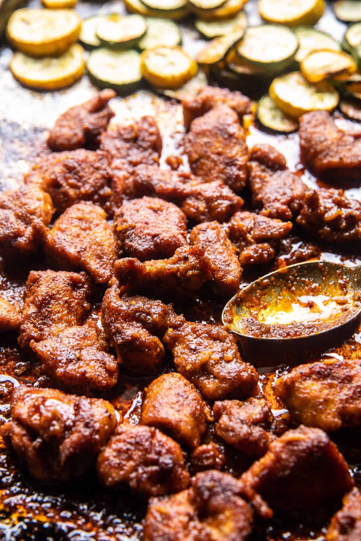 Sheet Pan Hot Honey Garlic Chicken and Zucchini | halfbakedharvest.com