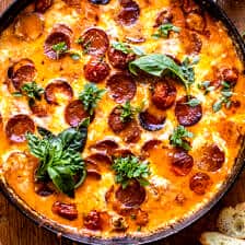 Tomato Burrata Pepperoni Pizza Dip | halfbakedharvest.com