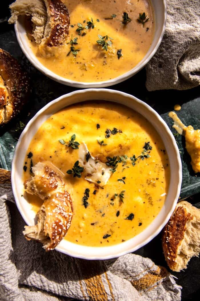Brie and Cheddar Butternut Squash Beer Soup | halfbakedharvest.com
