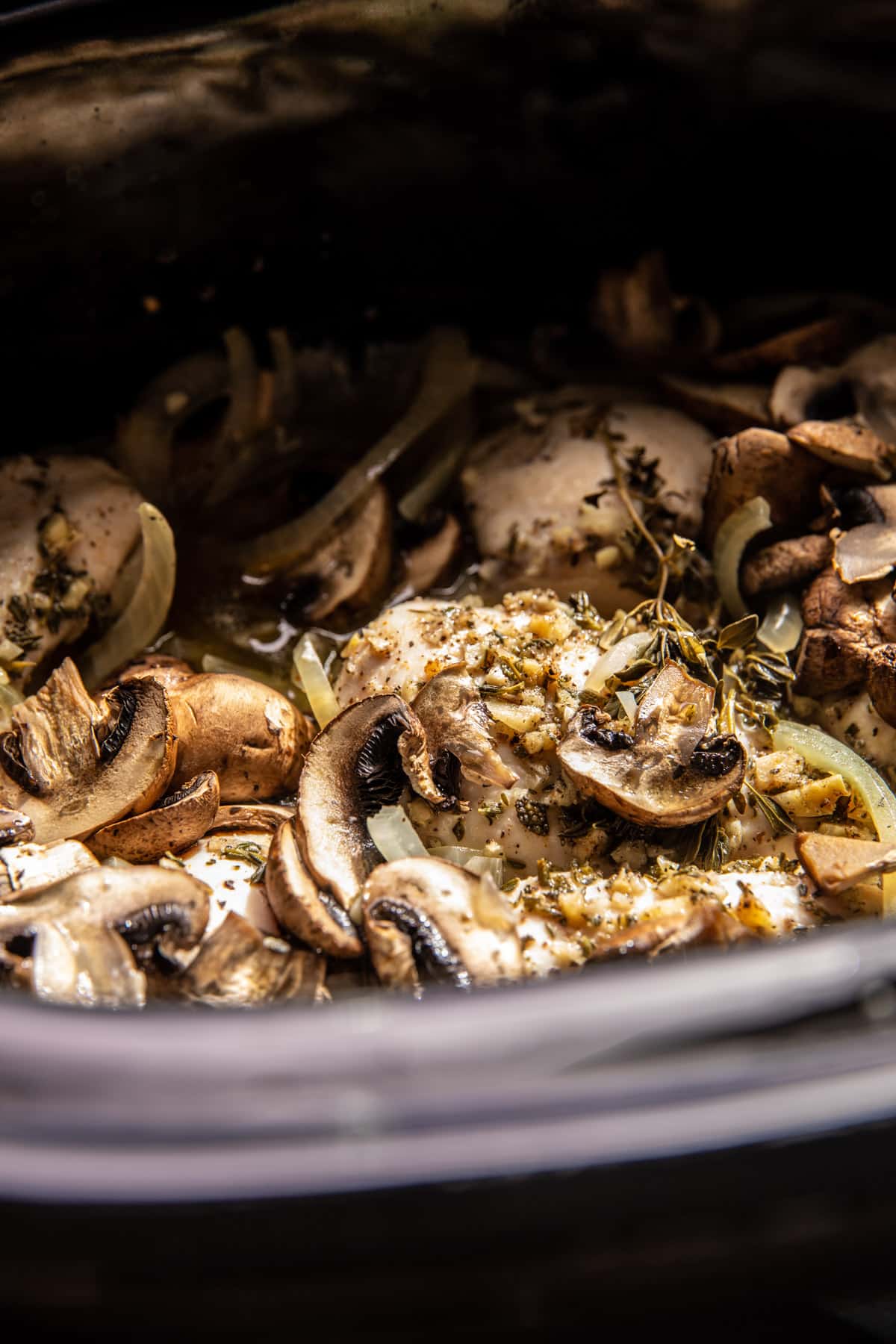 Crockpot Creamy French Onion Chicken and Orzo | halfbakedharest.com