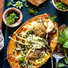 Garlic Butter Chicken Meatball Stuffed Spaghetti Squash | halfbakedharvest.com