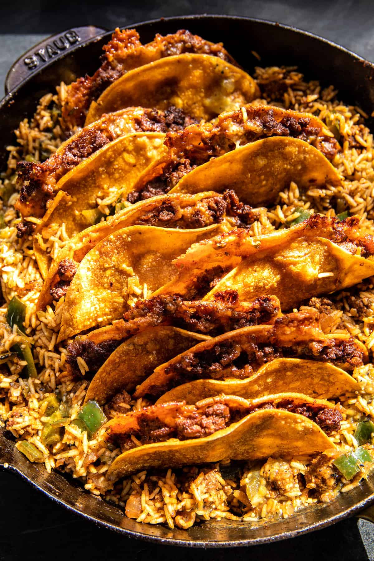 Twice Baked Crispy Cheesy Taco Rice Casserole | halfbakedharvest.com