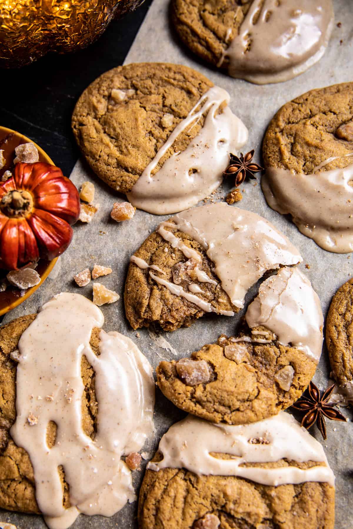 Soft Pumpkin Spice Ginger Cookies with Brown Butter Icing | halfbakedharvest.com