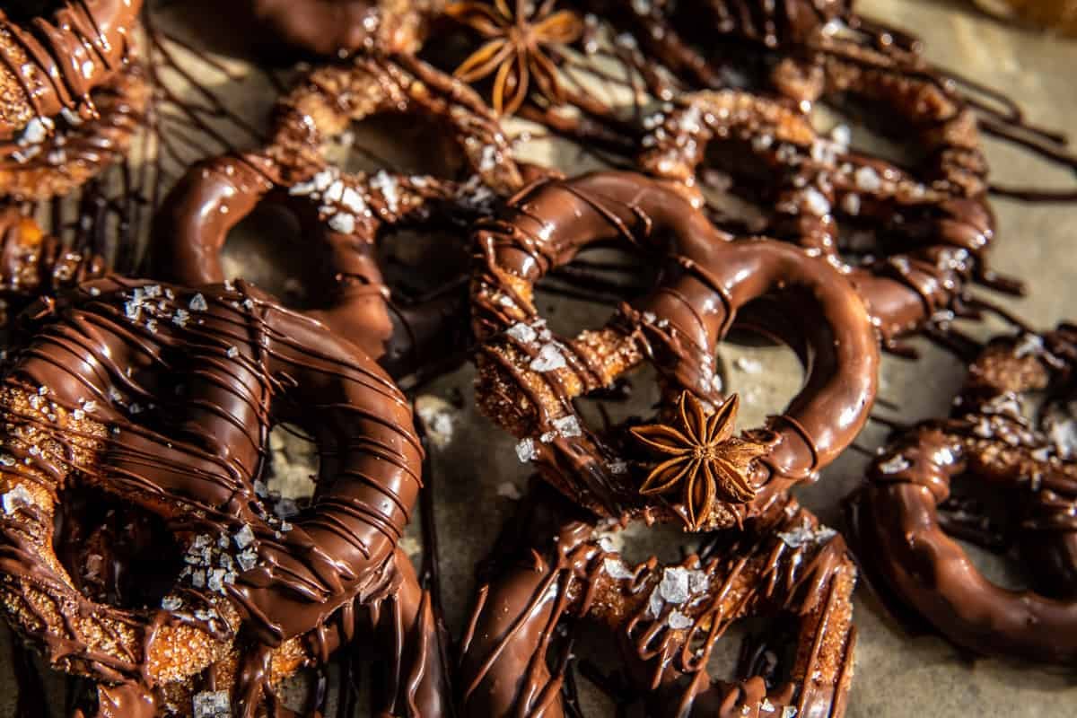 Chocolate Covered Espresso Spiced Pretzels | halfbakedharvest.com