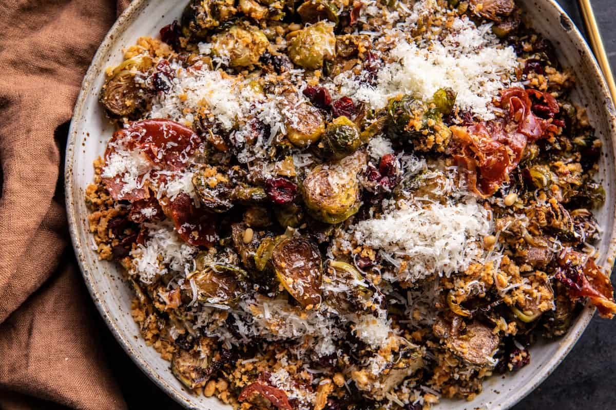 Roasted Brussels Sprout Salad with Tahini Dressing | halfbakedharvest.com