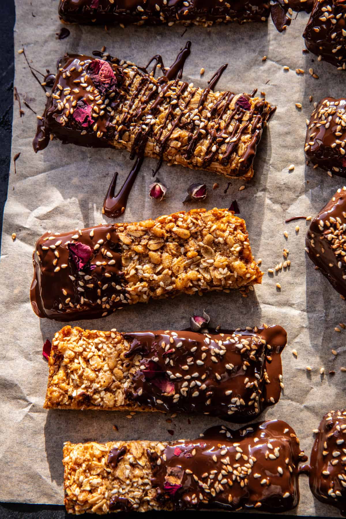 Chocolate Dipped Sesame Oatmeal Bars | halfbakedharvest.com
