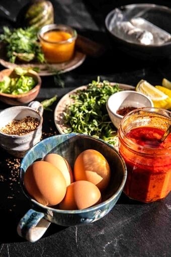Harissa Eggs in Whipped Goat Cheese | halfbakedharvest.com