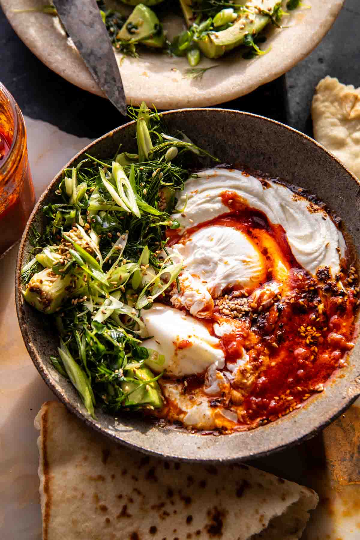 Harissa Eggs in Whipped Goat Cheese | halfbakedharvest.com