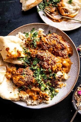 One Pan Spicy Sesame Butter Chicken | halfbakedharvest.com