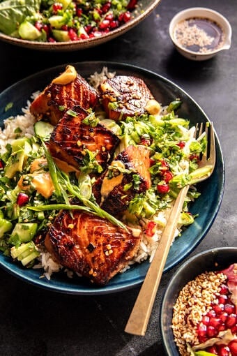 Spicy Ginger Caramelized Salmon Bowl | halfbakedharvest.com
