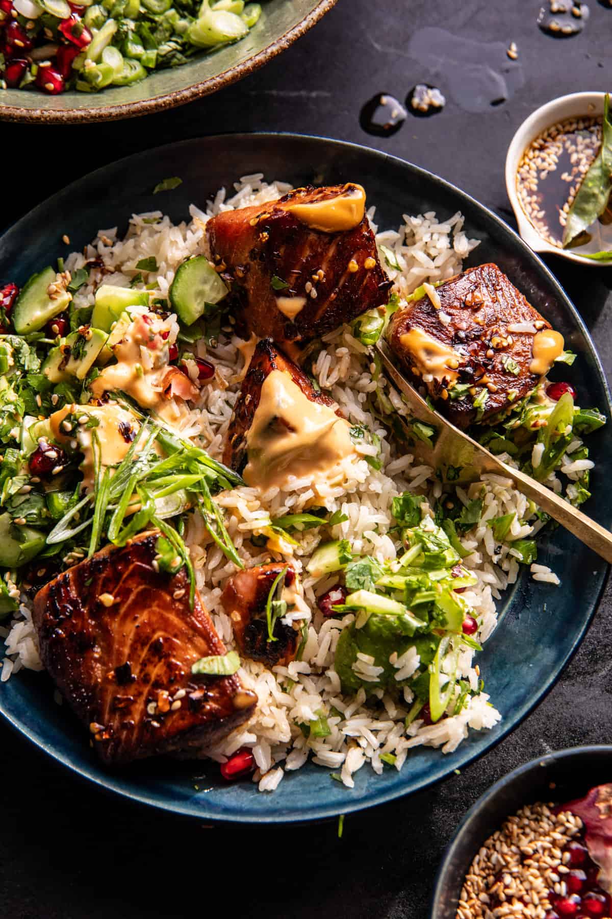 Spicy Ginger Caramelized Salmon Bowl | halfbakedharvest.com