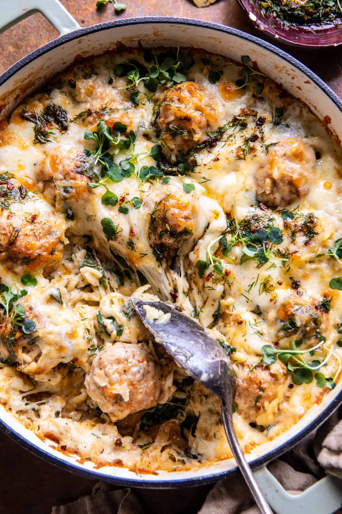 Baked Lemon Rosemary Chicken Meatballs and Creamy Orzo | halfbakedharvest.com