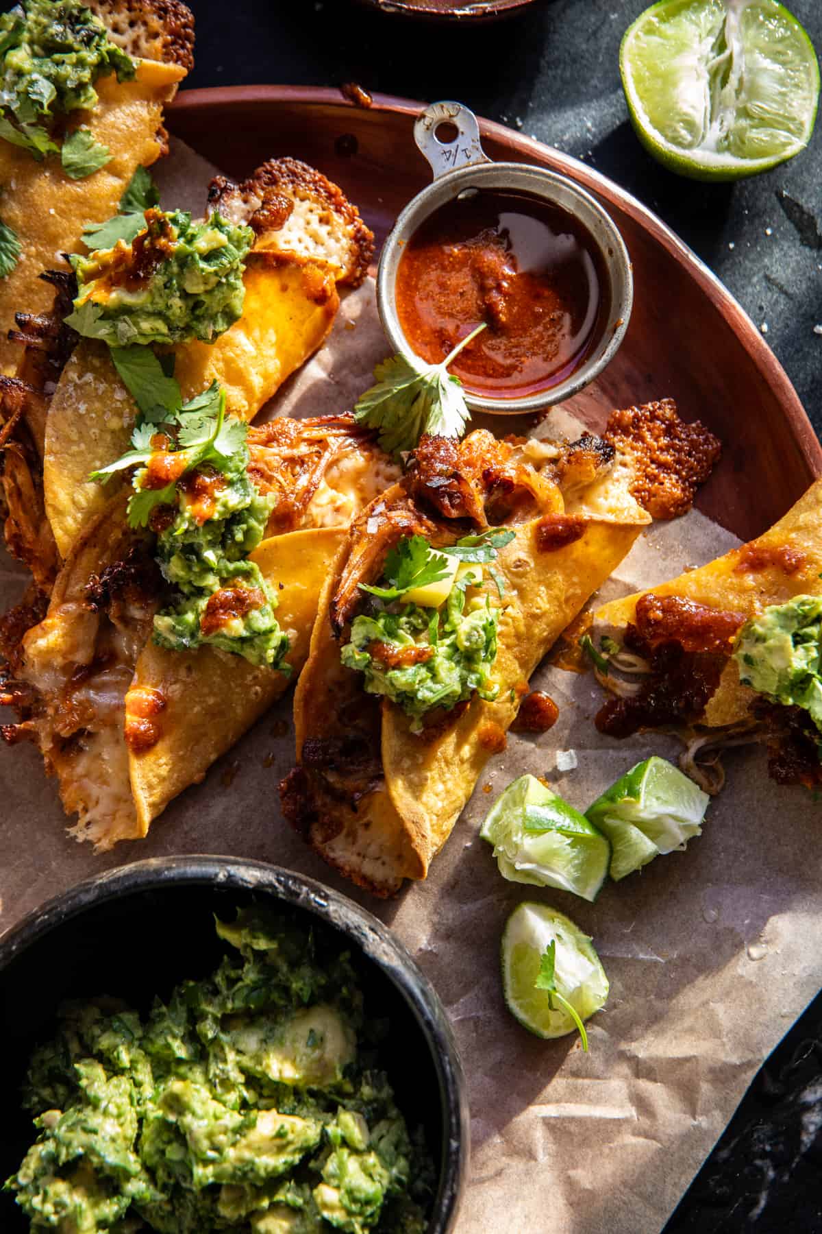Crispy Carnitas Tacos with Roasted Jalapeño Lime Avocado | halfbakedharvest.com