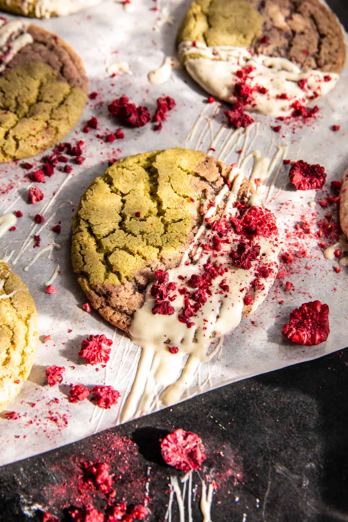 White Chocolate Raspberry Swirled Pistachio Cookies | halfbakedharvest.com