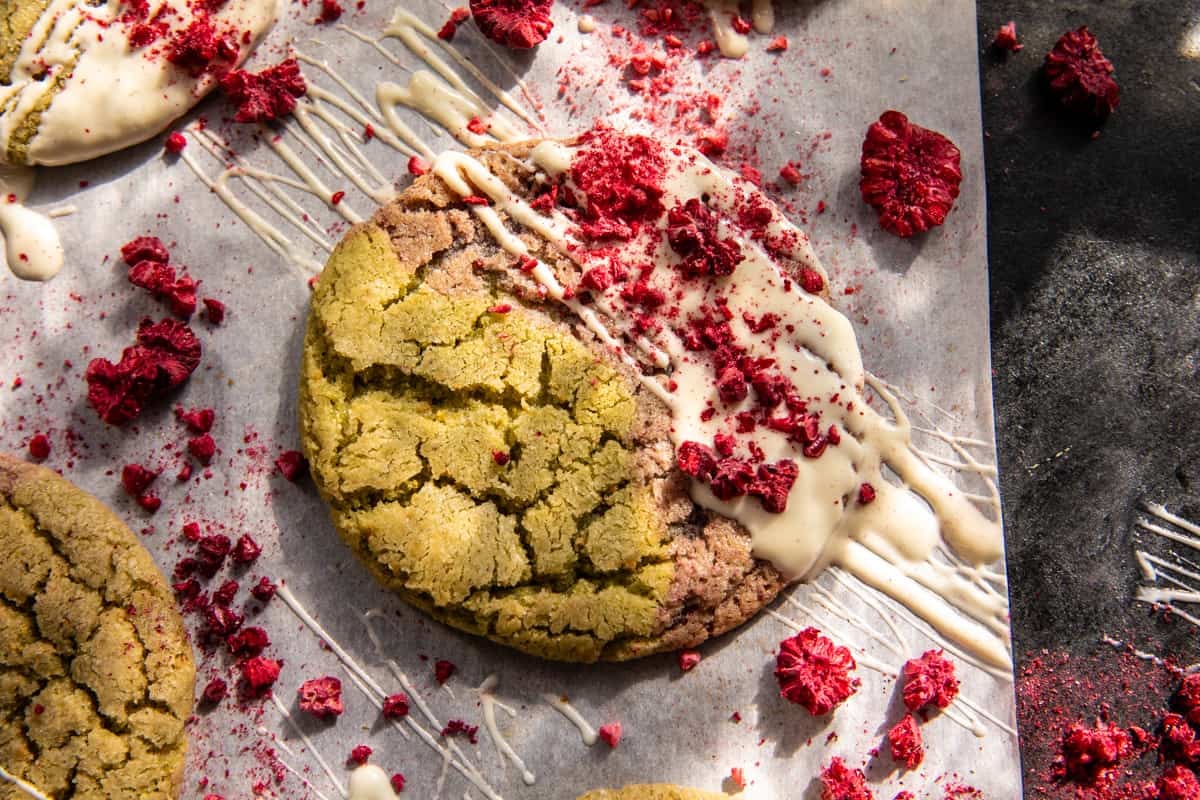 White Chocolate Raspberry Swirled Pistachio Cookies | halfbakedharvest.com