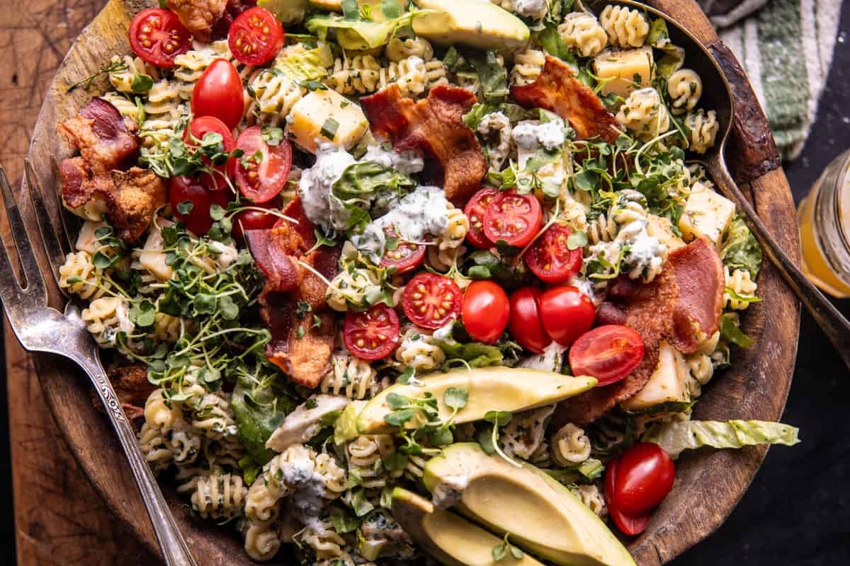 Creamy Avocado Ranch Chicken Pasta Salad | halfbakedharvest.com