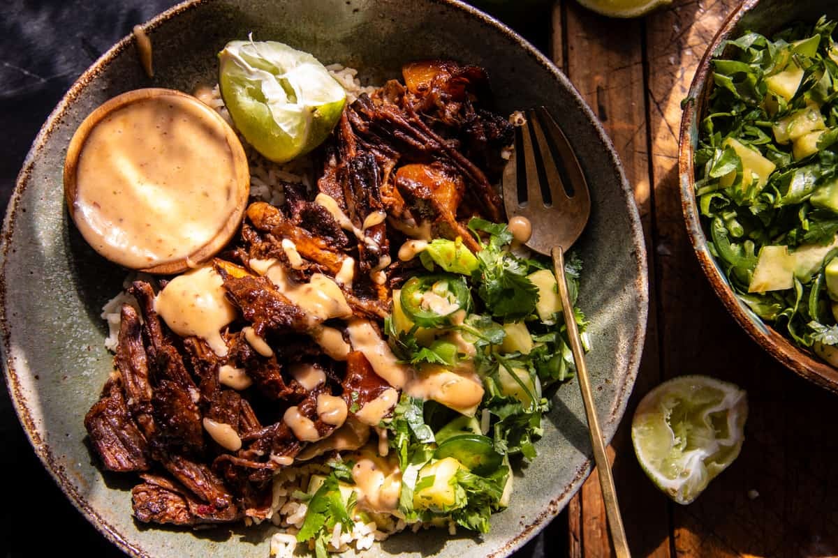 Crockpot Chipotle Pineapple Pot Roast Bowls | halfbakedharvest.com