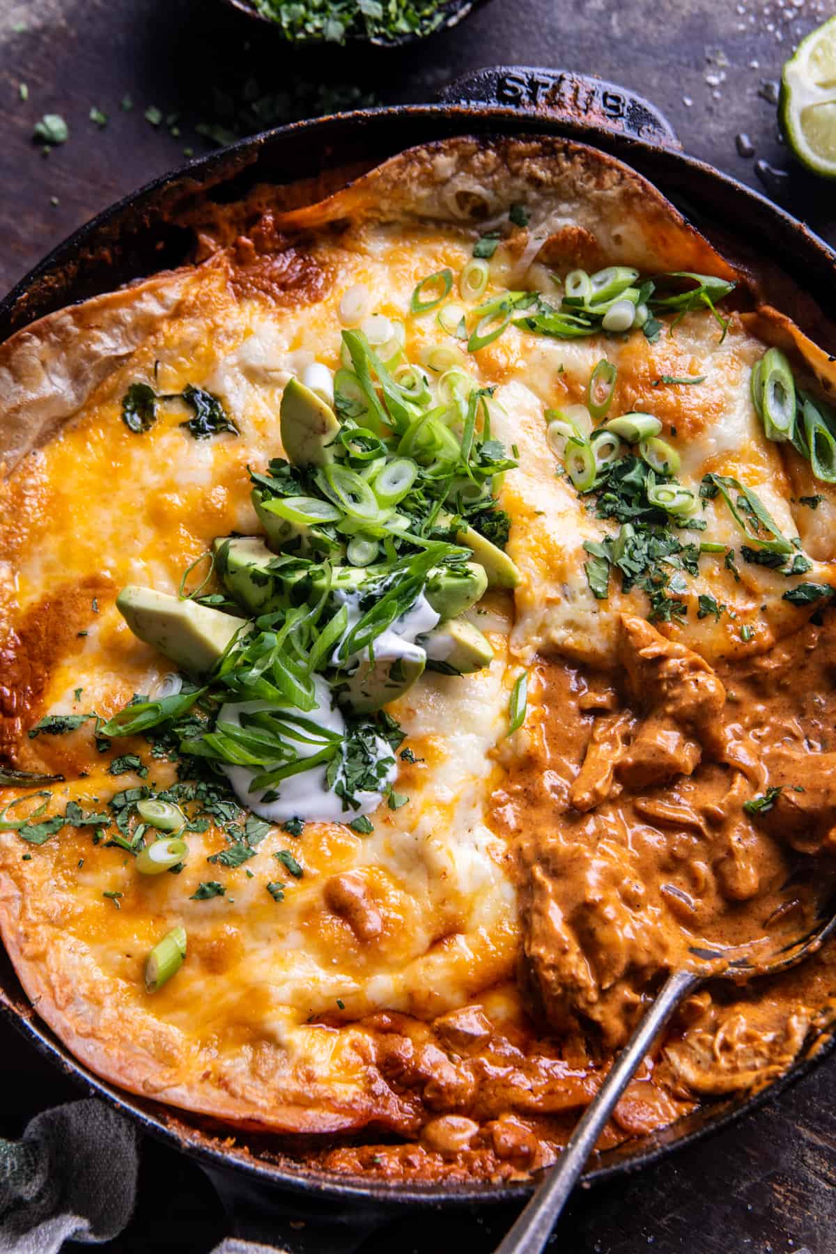 Skillet Creamy Chipotle Chicken Enchiladas | halfbakedharvest.com
