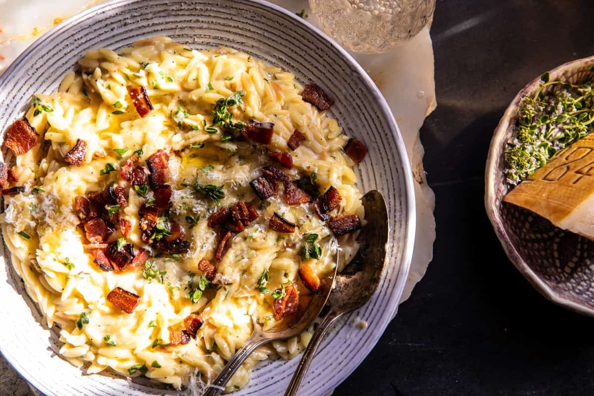 20 Minute Lemon Butter Orzo Carbonara | halfbakedharvest.com