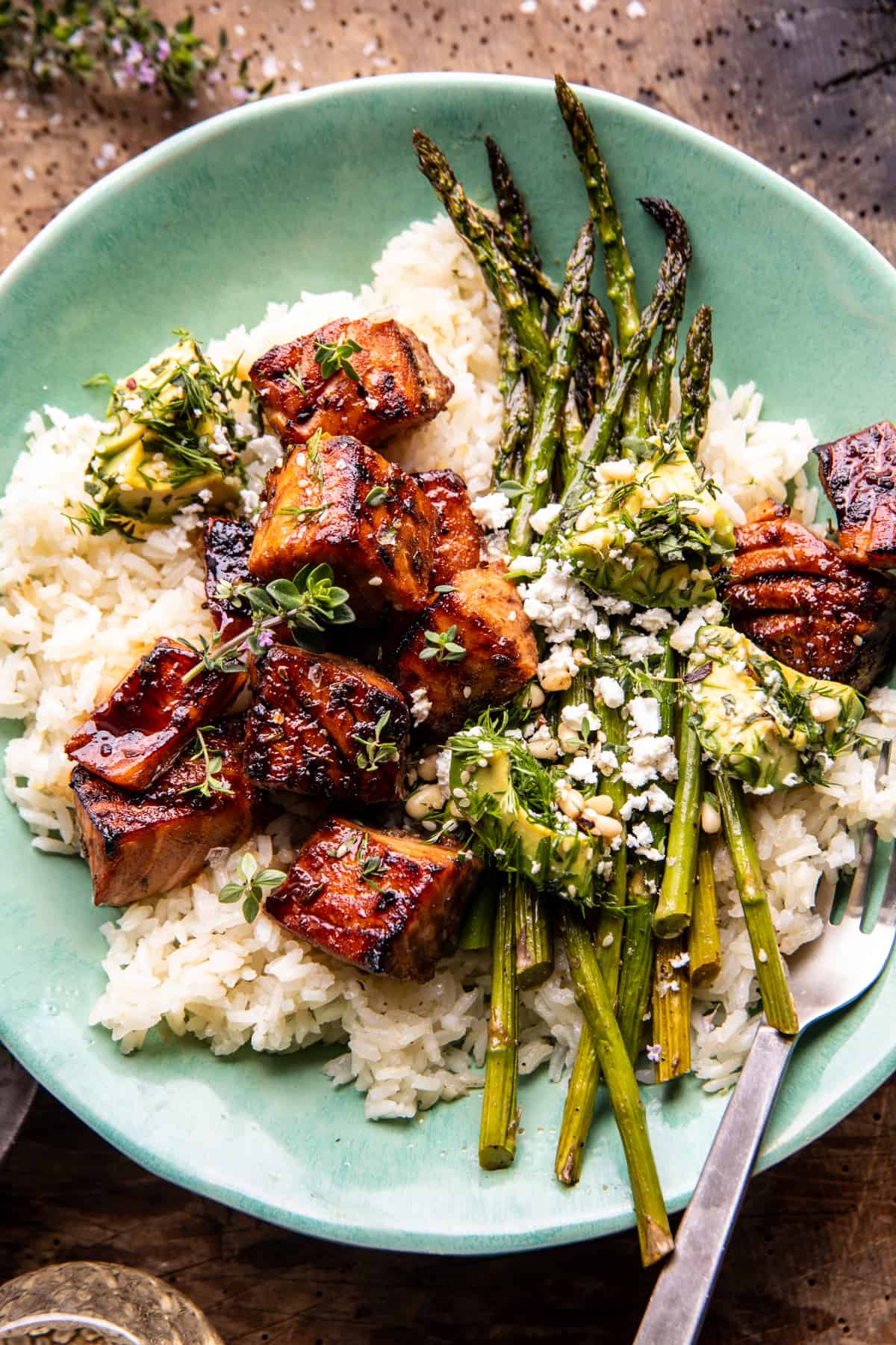 Spicy Honey Balsamic Salmon Bowls | halfbakedharvest.com