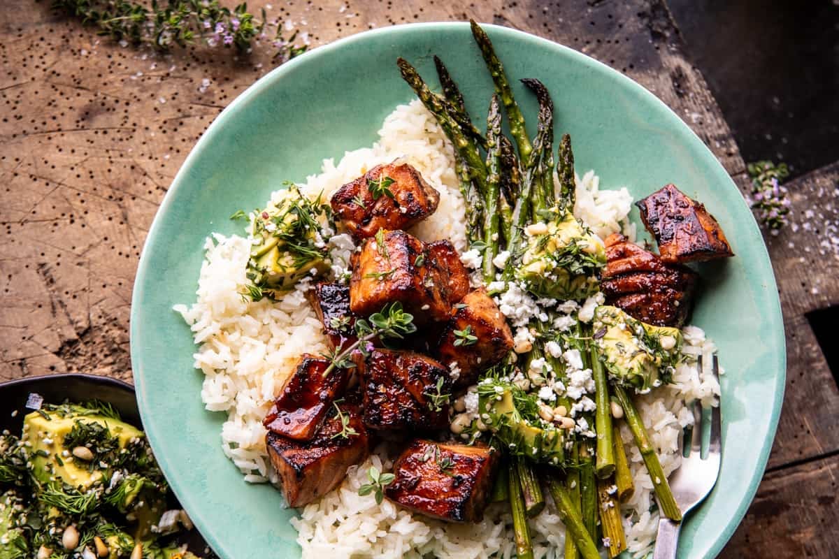 Spicy Honey Balsamic Salmon Bowls | halfbakedharvest.com