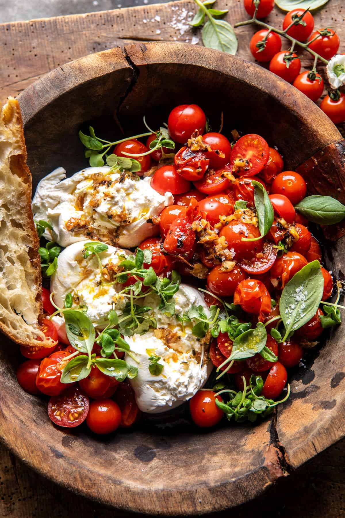 Roasted Garlic Tomato Burrata Caprese | halfbakedharvest.com