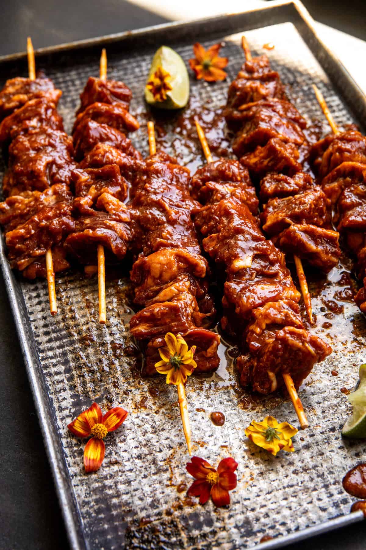 Sesame Ginger Steak Skewers with Peanut Sauce | halfbakedharvest.com