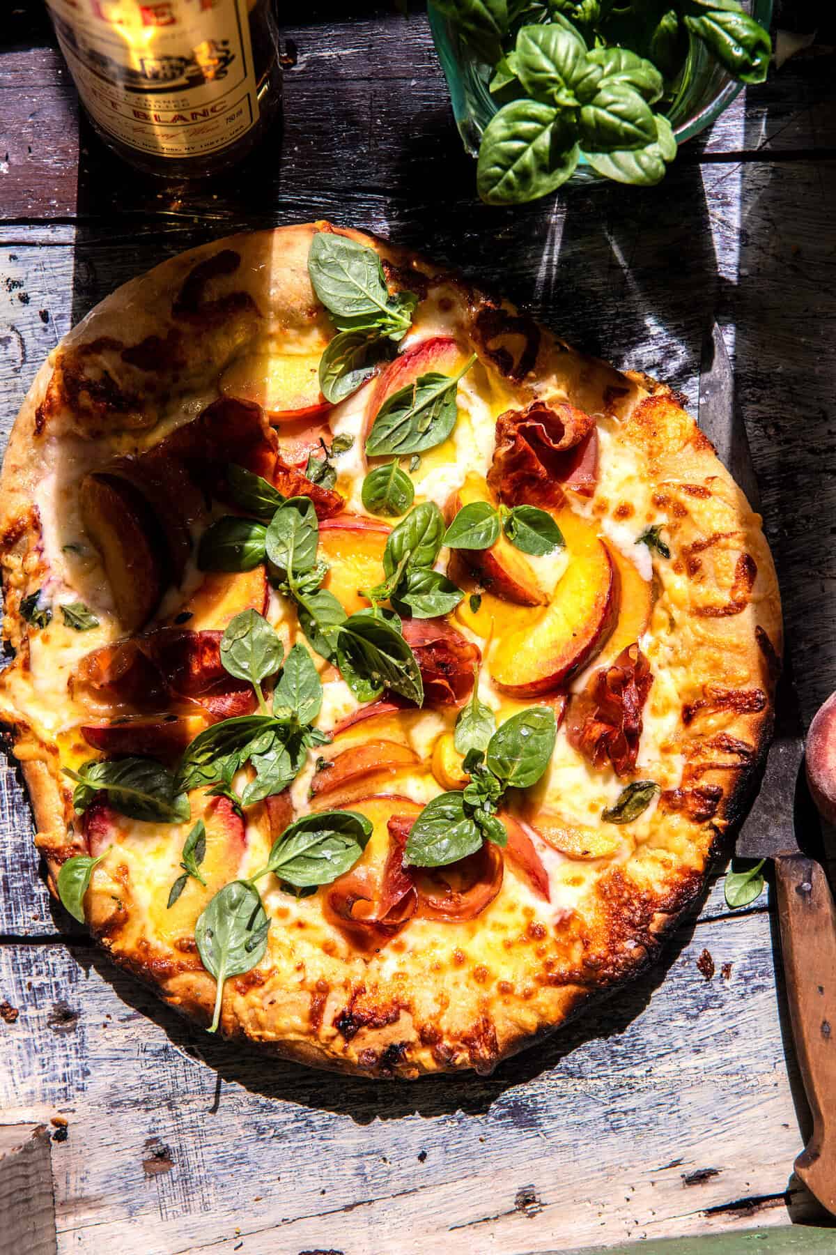 3 Cheese Prosciutto Peach Pizza | halfbakedharvest.com