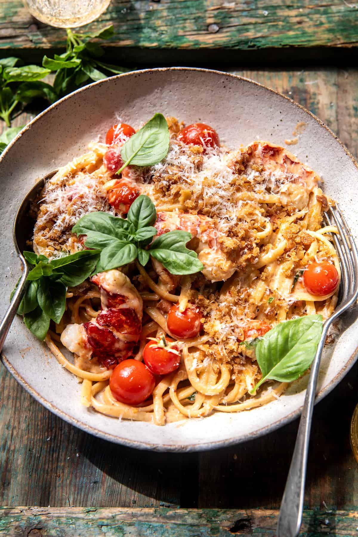 Creamy Tomato Lobster Linguine with Garlic Breadcrumbs | halfbakedharvest.com