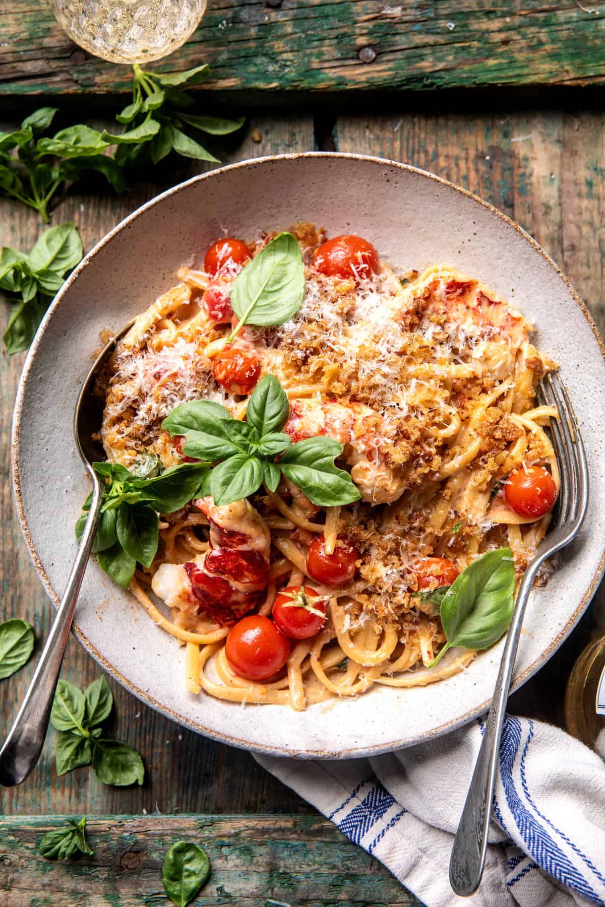 Creamy Tomato Lobster Linguine with Garlic Breadcrumbs | halfbakedharvest.com