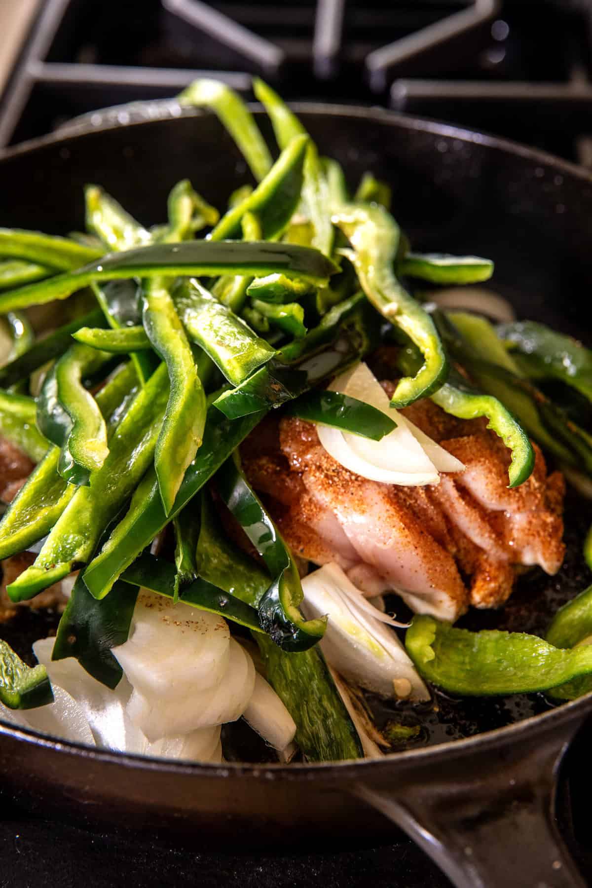 Skillet Creamy Green Chile Chicken Fajitas | halfbakedharvest.com