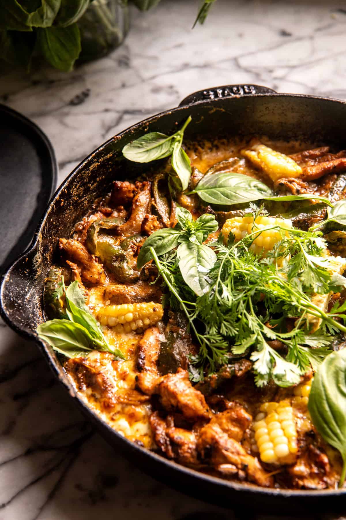 Skillet Creamy Green Chile Chicken Fajitas | halfbakedharvest.com