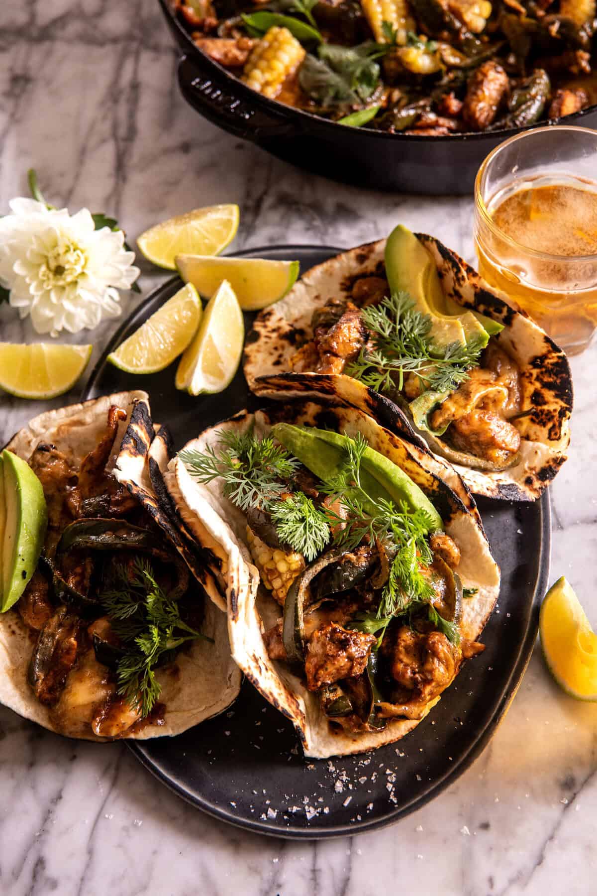 Skillet Creamy Green Chile Chicken Fajitas | halfbakedharvest.com