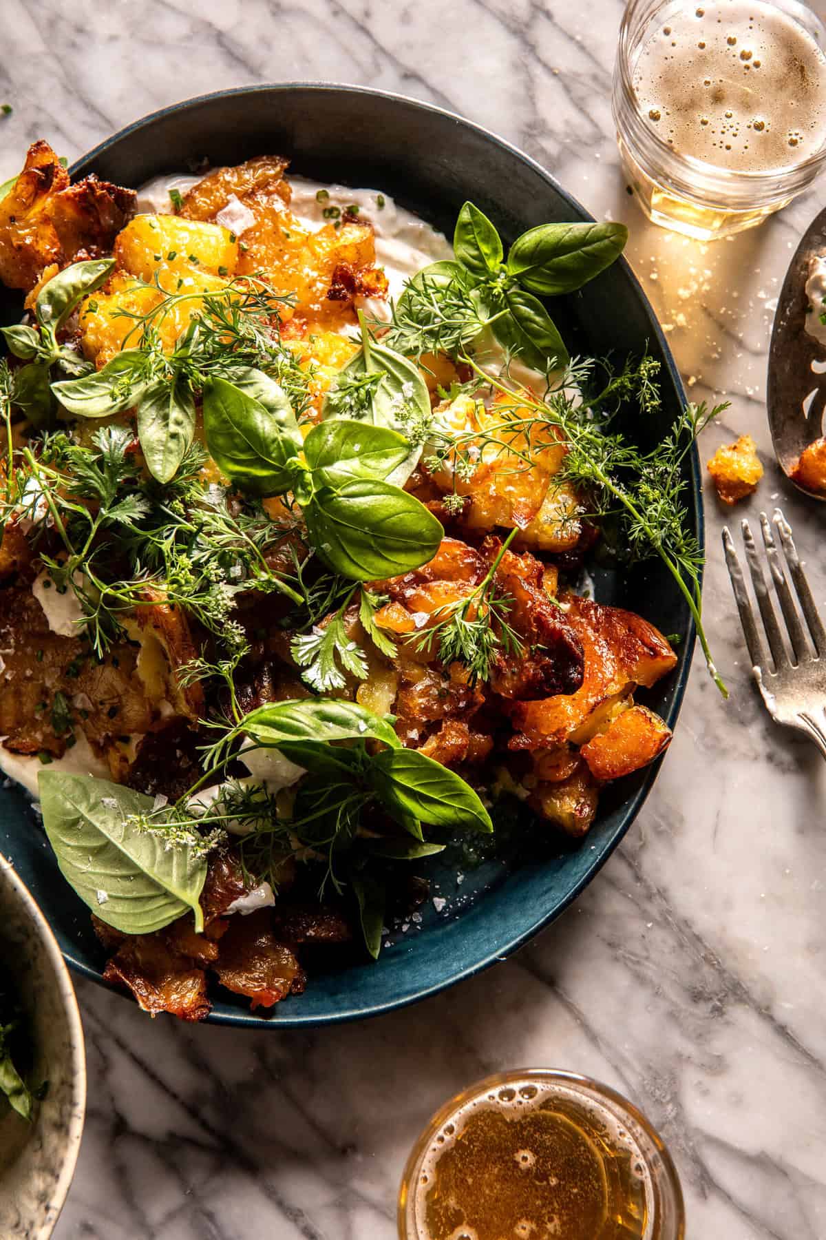 Sour Cream and Onion Smashed Potatoes | halfbakedharvest.com