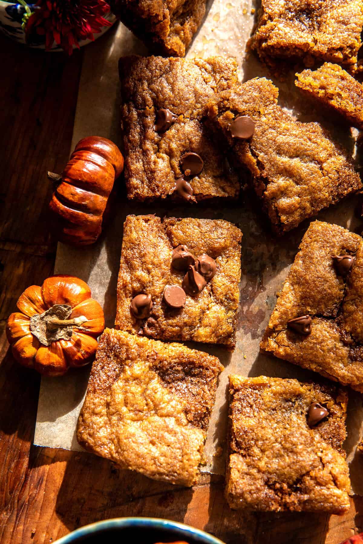 Cinnamon Swirl Chocolate Chip Pumpkin Bars | halfbakedharvest.com