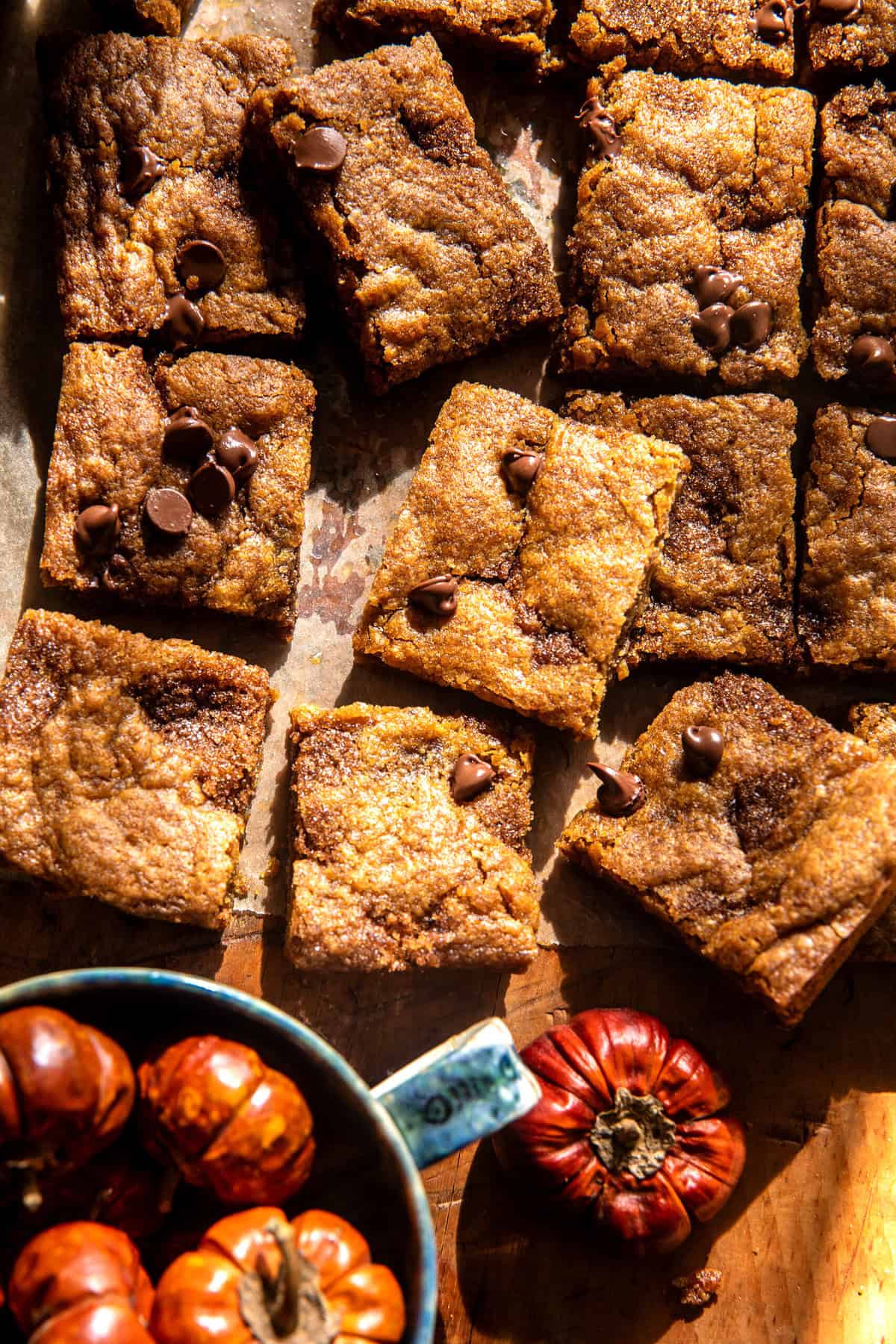 Cinnamon Swirl Chocolate Chip Pumpkin Bars | halfbakedharvest.com