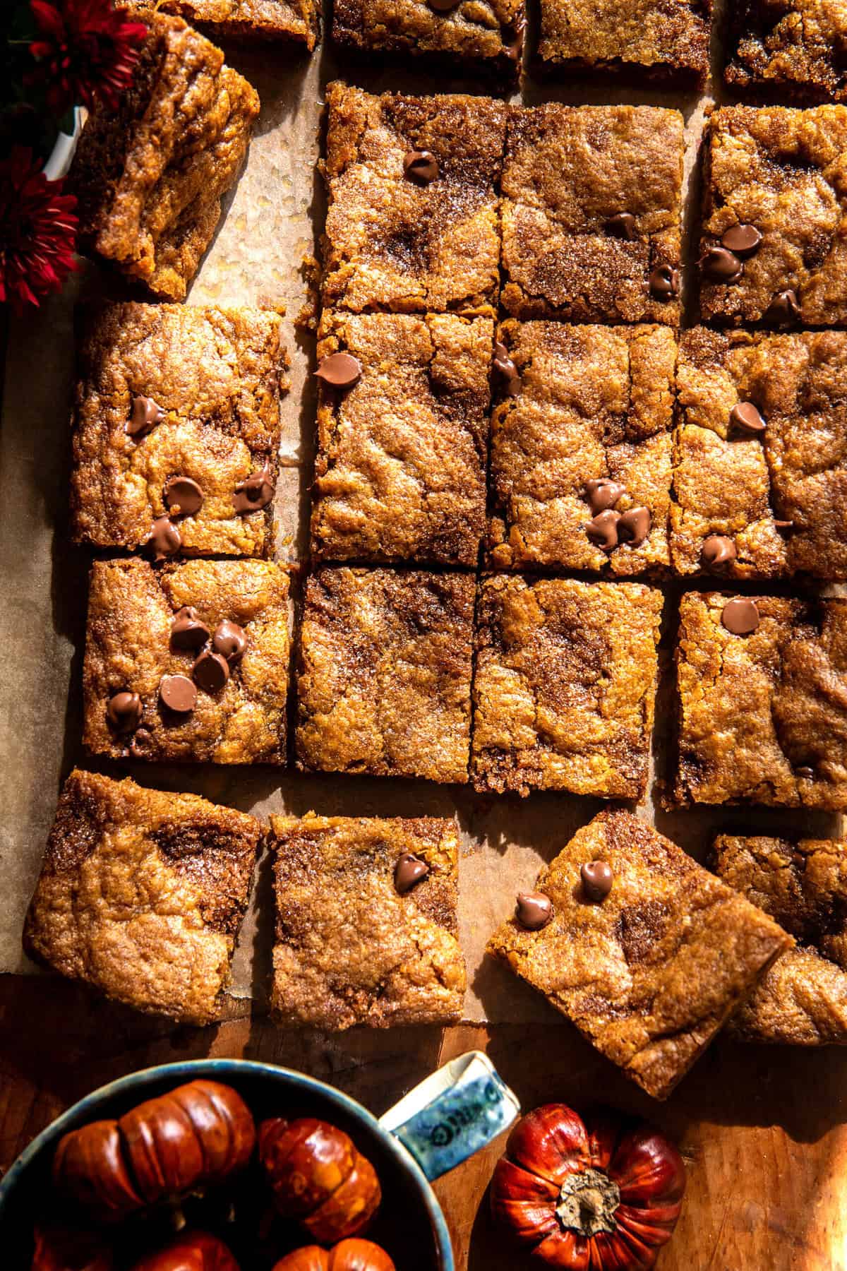 Cinnamon Swirl Chocolate Chip Pumpkin Bars | halfbakedharvest.com