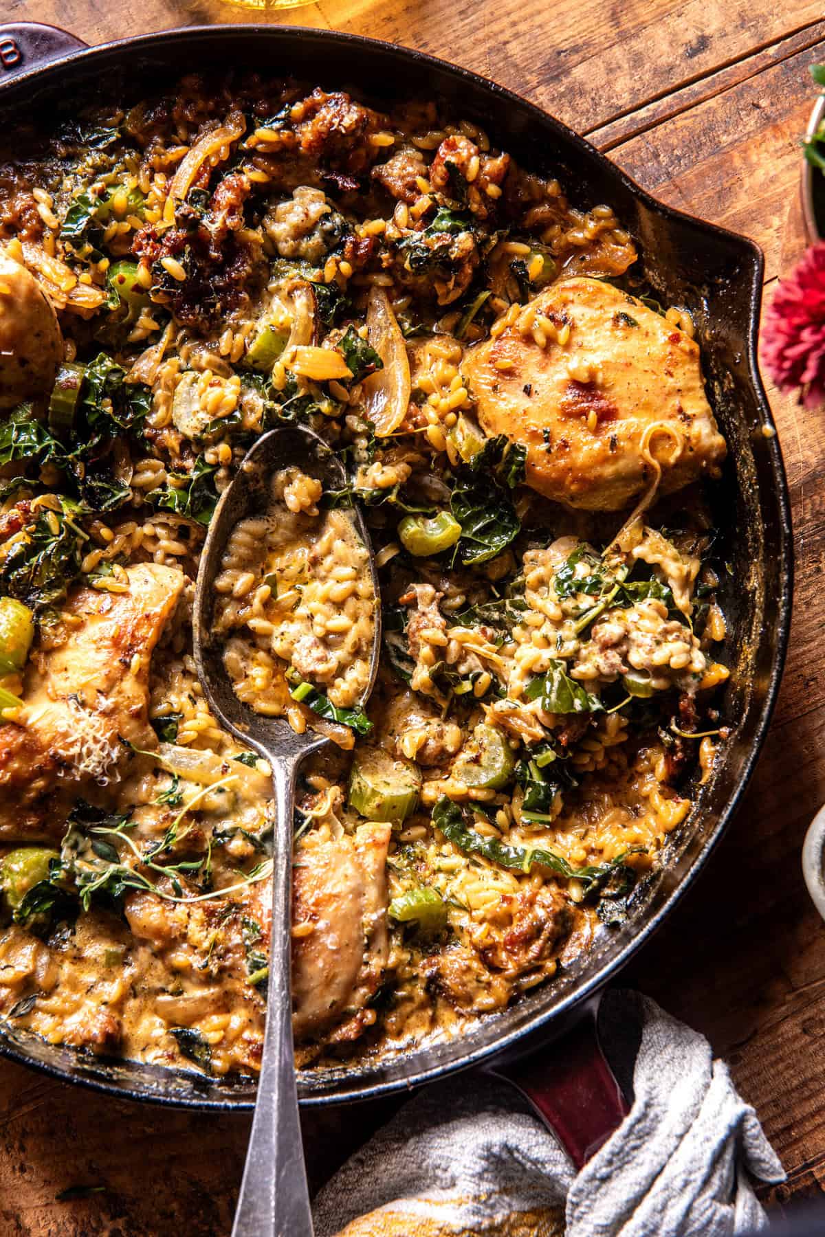 One Skillet Tuscan Chicken and Orzo | halfbakedharvest.com