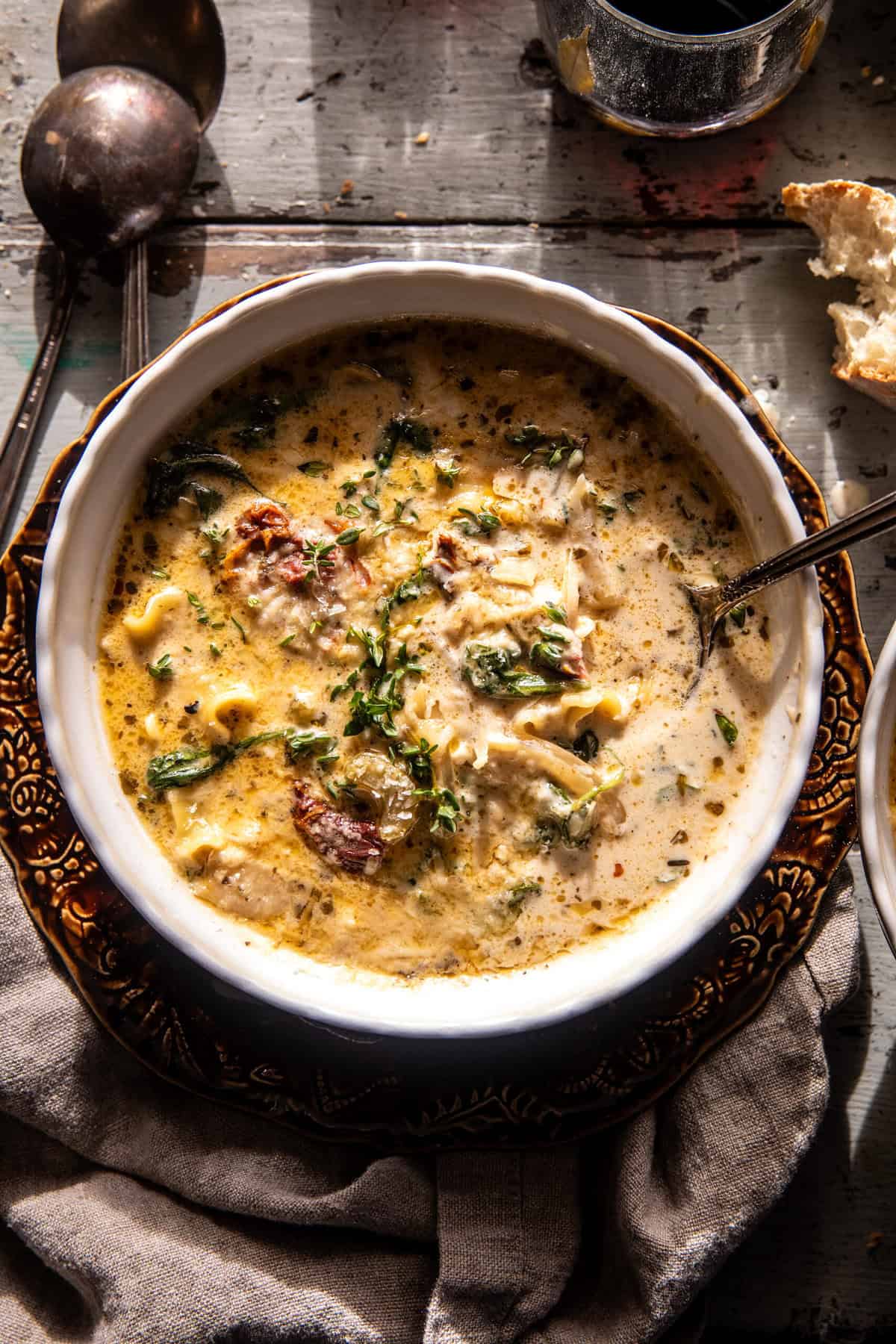 Crockpot Creamy Sun-Dried Tomato Lasagna Soup | halfbakedharvest.com